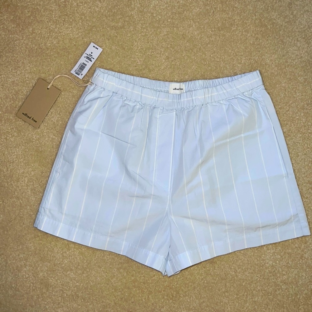 Aritzia (Wilfred Free) Breeze Shorts 3” Size Small – Baby Blue w/ White Stripes